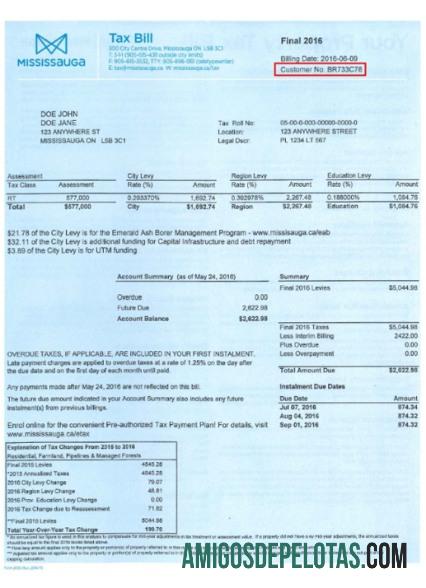 Projeto de lei fiscal de Mississauga no Canadá em formato PSD exemplo